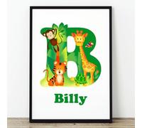 Rubybloom Designs Safari Nursery Print Personalised Jungle Animals - A4 Prints UNFRAMED - Childrens Name Monkey Giraffe Tiger Lion Baby Wall Art Poster Home Decor Picture