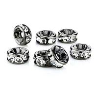 RUBYCA 100pcs Round Rondelle Spacer Bead Gunmetal Black 8mm White Clear Czech Crystal