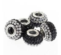 RUBYCA Big Hole Czech Crystal Large Charm Beads fit European Bracelet (10pcs, 15mm, Black White)