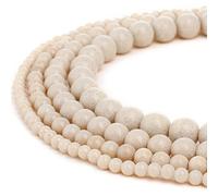 RUBYCA Natural White Cream Fossil Gemstone Round Loose Beads for Jewelry Making 1 Strand - 4mm