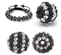 RUBYCA Stripes Czech Crystal Disco Ball Clay Beads fit Shamballa Jewelry (100pcs, 10mm, Black White)