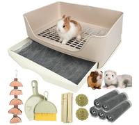 RUBYHOME Oversize Rabbit Litter Box with Drawer, Corner Toilet Box with Grate Potty Trainer, Bigger Pet Pan for Adult Guinea Pigs, Chinchilla, Ferret, Galesaur, Small Animals, 16.9 inch Long (White)