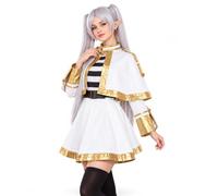 Rubyonly Frieren Cosplay Kostüm Damen mit Perücke, komplettes Anime Outfit mit Kleid, Umhang, Gürtel, Elfenohren, Ohrringen und Strümpfen, für Karneval Halloween Convention, XS-3XL