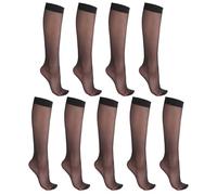 RubyRunk 9 Pairs Knee High Sheer Stockings for Women - 20D Nylon Socks Pantyhose Reinforced Toes (One Size, 9Black)