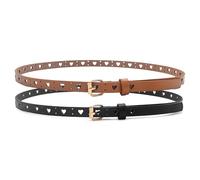 RubyTint 2-Piece Kids Heart Buckle Waist Belt Set, Adjustable Elastic Leather Belts for Boys & Girls, Cute Stretch for Jeans, Skirts, Dresses & School Outfits
