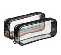 RubyTint 2Pcs Black Clear Pencil Case - Large Capacity Transparent PVC Stationery Organizer for School, Exam, Office or Travel, Also for Makeup or Small Accessories, with Cute Zipper Charm