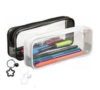 RubyTint 2Pcs Clear Pencil Case - Large Capacity Transparent PVC Stationery Organizer for School, Exam, Office or Travel Supplies, Black and White Set with Cute Zipper Charm