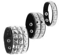RubyTint 3pcs Punk Leather Bracelet Set for Men and Women - Adjustable Silver Studded Gothic Rock Wristbands, Vintage 80s Spike Cuff Bangles for Halloween Cosplay Party Accessories (3pcs)