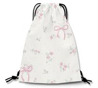 RubyTint Bow Drawstring Bag for Girls, Cute Floral Drawstring Backpack with Pink Bow Pattern, Lightweight String Bag, Large Capacity Storage for School, Swimming, Sports and Travel (pink-A)