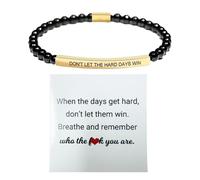 RubyTint Don't Let the Hard Days Win Beaded Bracelet - Black Obsidian Bead & Stainless Steel Inspirational Wristband, Motivational Strength Bracelet, Encouragement Gift