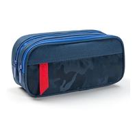 RubyTint Large Capacity Fabric Pencil Case - 3-Compartment School Stationery Organizer Bag, Portable Pen Holder for Boys, Girls & Teens, Lightweight Camouflage Pattern (Blue)