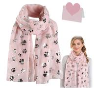 RubyTint Light Pink Paw Print Scarf for Women, Cute Foil Animal Pattern Rectangular Shawl Wrap, Soft Lightweight Scarf for All Seasons, Pet Lover Fashion Accessory Gift，with Greeting Card