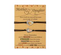 RubyTint Mother Daughter Heart Bracelets Set Black with Silver Heart Charms - Adjustable Matching Cord Bracelets for Women and Teen Girls, Meaningful Bonding Gift for Birthday or Mothers Day