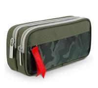 RubyTint Multi-Compartment Pencil Case - Large Capacity Fabric School Stationery Organizer with Triple Pockets, Portable Pen Pouch for Kids, Boys & Girls, Camo Design (Green)