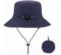 RubyTint Waterproof Navy Blue Bucket Hat Women & Men, Foldable Wide Brim Sun Rain Hat with Adjustable Windproof Cord, Quick-Dry Outdoor for Hiking, Fishing, Travel, Beach & Camping