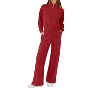 RUBZOOF Lounge Sets for Women 2 Piece Sweatsuits Fall Outfits Half Zip Sweatshirt Wide Leg Sweatpants Matching Clothing Set, 11-wine Red, Small