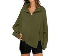 RUBZOOF Womens Oversized Sweatshirt Casual Long Sleeve Button Henley V Neck Pullover Loose Fit Tops Trendy Fall Clothes, Army Green, Large