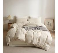 Ruccit Beige Duvet Cover Set Double 100% Brushed Microfiber Double Bed Cream Duvet Cover Soft 3pcs Simple Plain Bedding Set with Zipper Closure Corner Ties-Durable,Fade resistant