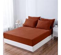 Ruccit Burnt Orange Double Fitted Sheet Deep Pocket 16"(41cm) Deep Fit All-around Elastic Fitted Sheet Only Brushed Microfiber Bed Sheet,Fade-resistant,Soft,Easy-care