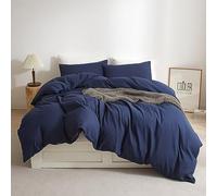 Ruccit Navy Blue Duvet Cover Sets Double 100% Brushed Microfiber Duvet Cover Double Bed Plain 3pcs Modern Simple Bedding Set with Zipper Closure Corner Ties-Soft,Durable,Fade resistant