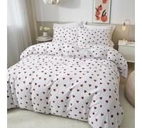 Ruccit Red Heart Duvet Cover Set Double 100% Cotton White Duvet Cover Lovely Heart Pattern 3pcs Modern Bedding Set with Zipper Closure Corner Ties,Soft,Easy Care,Breathable