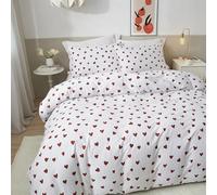 Ruccit Red Heart Duvet Cover Sets King Size 100% Cotton Love Heart Duvet Cover White Pattern Print 3pcs Modern Bedding Set with Zipper Closure Corner Ties,Soft,Easy Care,Breathable