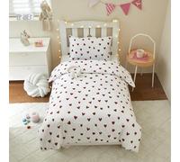 Ruccit Red Heart Toddler Bedding Set Cot Bed Duvet Cover Boys Girls 100% Cotton Kids Quilt Cover White Love Heart Junior Bedding Set 2pcs- Cot Duvet Cover & Pillowcase Set,Soft,Breathable,120x150cm