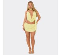 Ruched Detail Curved Hem Mini Skirt In Lemon, Women's Size UK 8