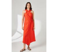 Ruched Detail Linen Asymmetric Hem Halter Midaxi Dress Principles Orange 10