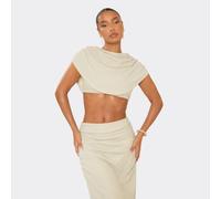 Ruched Drape Cape Crop Top In Champagne Glitter, Women's Size UK 10