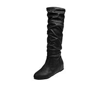Ruched Knee High Boots For Women, Womens Pull On Boots, Flat Booties Made Of Smooth Faux Leather, Comfortable Footwear For Casual Outings, Weekend Wear And Relaxed Strolls, Versatile Outfit Matching