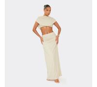 Ruched Side Maxi Skirt In Champagne Glitter, Women's Size UK 14