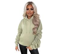 Ruched Sleeve Hoodie Womens Plain Fleece Hooded Top Front Pockets Soft Warm Loose Fit Stretchy Stylish Sweatshirts Pullover Ladies Plus Sizes Long Sleeve Winter Hoodies Tops For Women UK 4-14