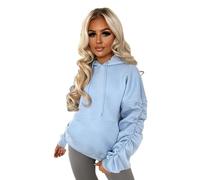 Ruched Sleeve Hoodie Womens Plain Fleece Hooded Top Front Pockets Soft Warm Loose Fit Stretchy Stylish Sweatshirts Pullover Ladies Plus Sizes Long Sleeve Winter Hoodies Tops For Women UK 4-14