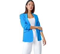 Roman Originals Ruched Sleeve Stretch Blazer for Women UK - Ladies Everyday Holiday Spring Summer Edge to Edge Opening Comfy Soft Evening Vacation Work Party - Blue - Size 14