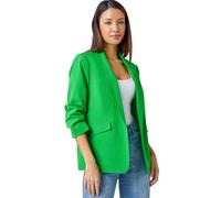 Roman Originals Ruched Sleeve Stretch Blazer for Women UK - Ladies Everyday Holiday Spring Summer Edge to Edge Opening Comfy Soft Evening Vacation Work Party - Green - Size 10