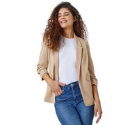 Roman Originals Ruched Sleeve Stretch Blazer for Women UK - Ladies Everyday Holiday Spring Summer Edge to Edge Opening Comfy Soft Evening Vacation Work Party - Natural - Size 16