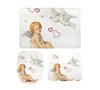 Ruchen Bath Rug 3 Piece Set Watercolor Cute Angel Vintage Cherub White Doves Bathroom Rugs Set U-Shape Contoured Toilet Rug Lid Cover