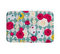 Ruchen Bath Rug Roses Card Key Clock Alice in Wonderland Blue Bath Mat Small Area Rug Home Decor 91×61cm
