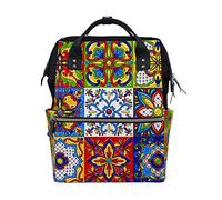 Ruchen Mummy Bag Backpack Diaper Bag Mexican Talavera Block Ethnic Folk Ornament Majolica Colorful High-Capacity Nappy Backpacks Maternity Bag 40cm