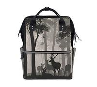 Ruchen Mummy Bag Backpack Diaper Bag Natural Forest Silhouette Deer High-Capacity Nappy Backpacks Maternity Bag 40cm