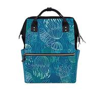 Ruchen Mummy Bag Backpack Diaper Bag Summer Blue Jellyfish Marine Fauna High-Capacity Nappy Backpacks Maternity Bag 40cm