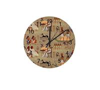 Ruchen Silent Wooden Wall Clock Egyptian Gods Pharaohs Hieroglyphic Ancient Mysterious Round 12 Inch Arabic Numerals Silent Non-Tickingr Home Kitchen Office School Decor