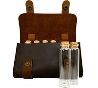 Ruck & River Leather Spice Wallet Spice Rack - 6 Spice Jars, Portable Seasoning Storage Organizer, Seasoning Bottle Holder, Condiment Container Set for Outdoor Camping BBQ Picnic, Brown