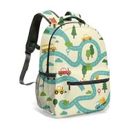 Rucksack for Boys Kids Road Vehicle School Bag, Durable Tractor & Town Print Daypack, Large Capacity Water-Resistant Primary School Bookbag (02)