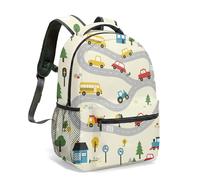 Rucksack for Boys Kids Road Vehicle School Bag, Durable Tractor & Town Print Daypack, Large Capacity Water-Resistant Primary School Bookbag (03)