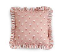 rucomfy Beanbags Linen Look Frilled Ditsy Stripe Cushion, Soft Throw Cushions Modern Design Frilled Edge Cushion (45x45cm, Ditsy Stripe Dusky Pink)