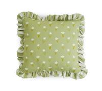 rucomfy Beanbags Linen Look Frilled Ditsy Stripe Cushion, Soft Throw Cushions Modern Design Frilled Edge Cushion (45x45cm, Ditsy Stripe Olive Green)