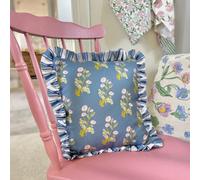rucomfy Beanbags Rucomfy Linen Look 45X45Cm Cushion - Frilled Edge Floral Stripe Throw Pillow