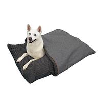 rucomfy Fibre-Filled Large Burrower Calming Dog Bed with Comfort Blanket - Machine Washable Jumbo Cord Pet Bed with Water Resistant Base - 125 x 94 x 20cm (Slate Grey)